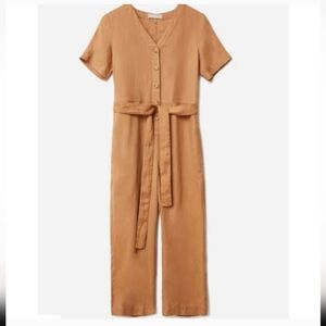 Everlane Linen Short Sleeve Tie Belt Jumpsuit
